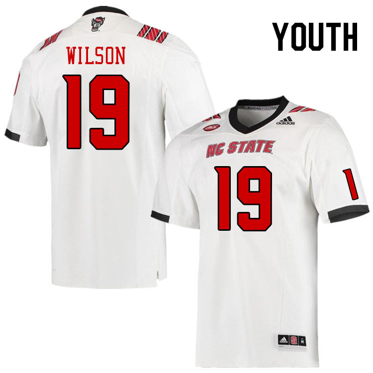 Youth #19 Cole Wilson NC State Wolfpack College Football Jerseys Stitched Sale-White - Click Image to Close